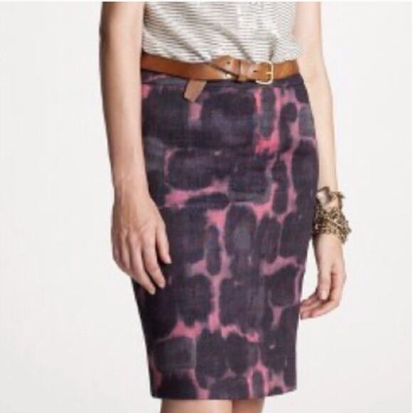 J. Crew Size 2  Ink Blossom Linen Blend Pencil Skirt - Picture 1 of 6